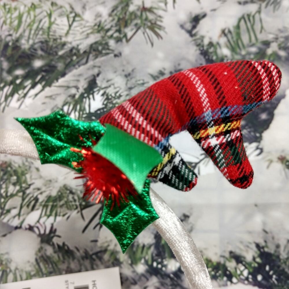 NWT Charter Club Holiday Lane Ivory Reindeer Plaid Antler Earmuffs - Picture 7 of 10